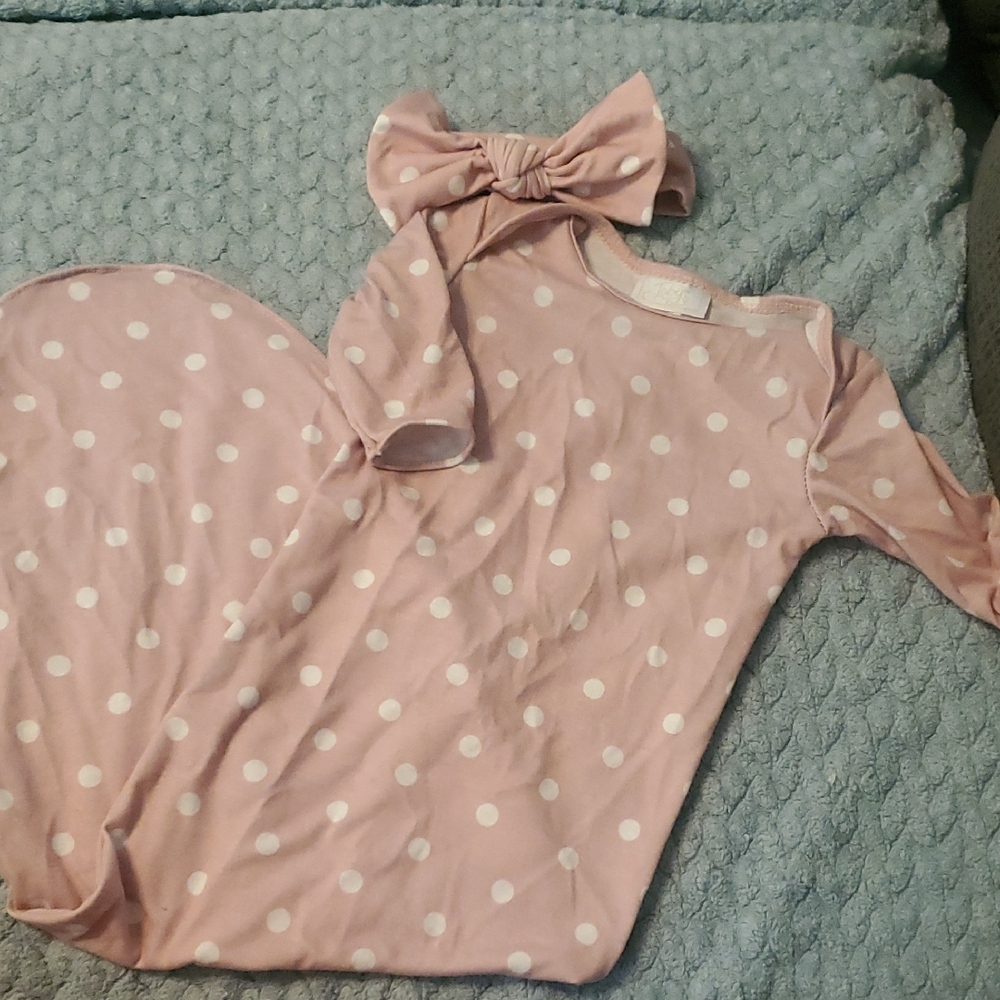 Pink Polka Dot Baby Gown with Bow